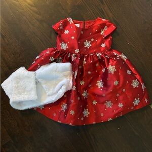 Bonnie Baby Red Dress with White Fur Bolero